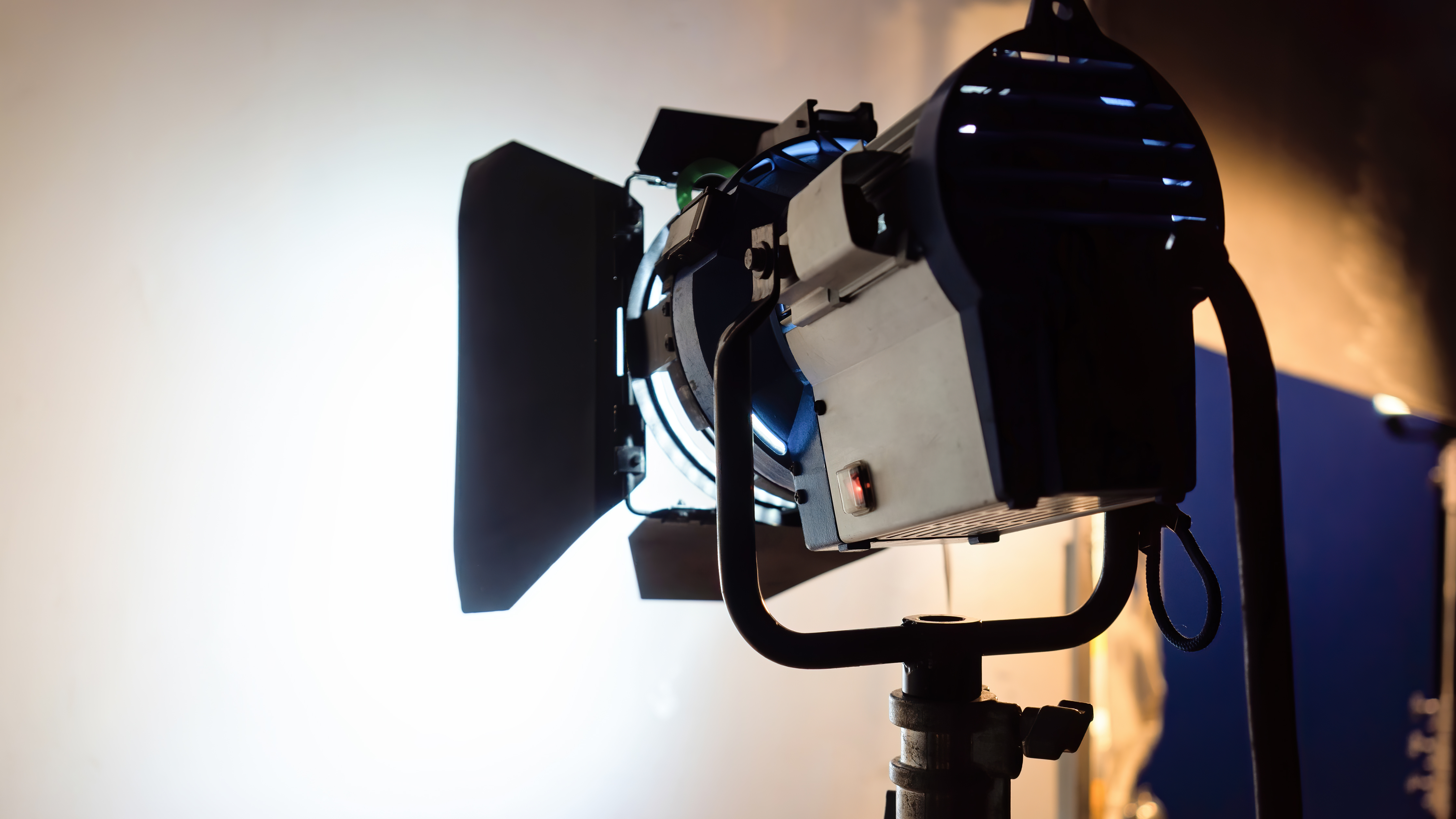 Working led lightning system view from the back with white background on a movie set